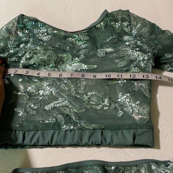 WEISSMAN Dance Costume 2 piece Sage green sequin Guiltfree 10337 SA adult - Picture 7 of 13